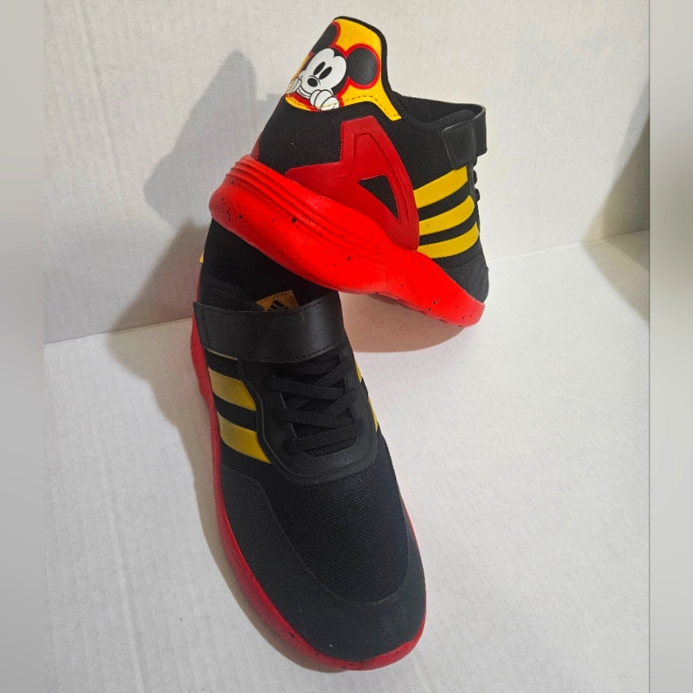 Adidas Disney Mickey Mouse Black and Red Sneakers with Yellow Stripes